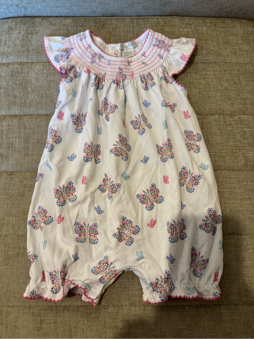 Kissy Kissy White Romper with Pink and Multicolor Floral Butterflies